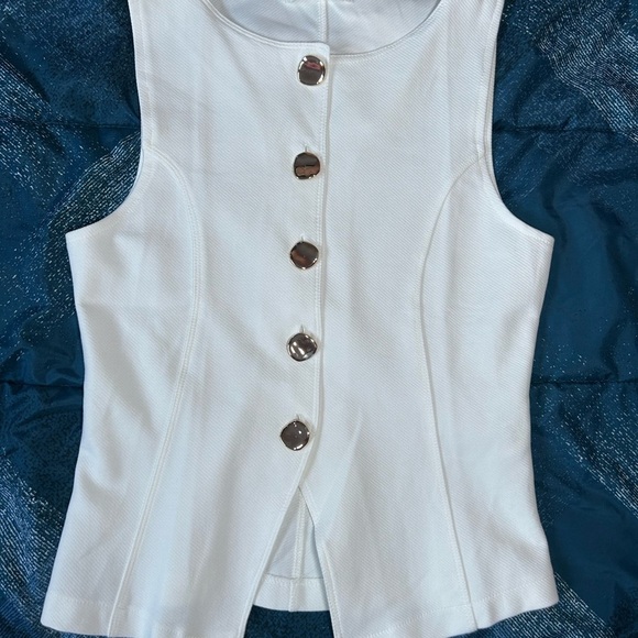Zara White Top with Gold Button V neck vest size M - Picture 11 of 11